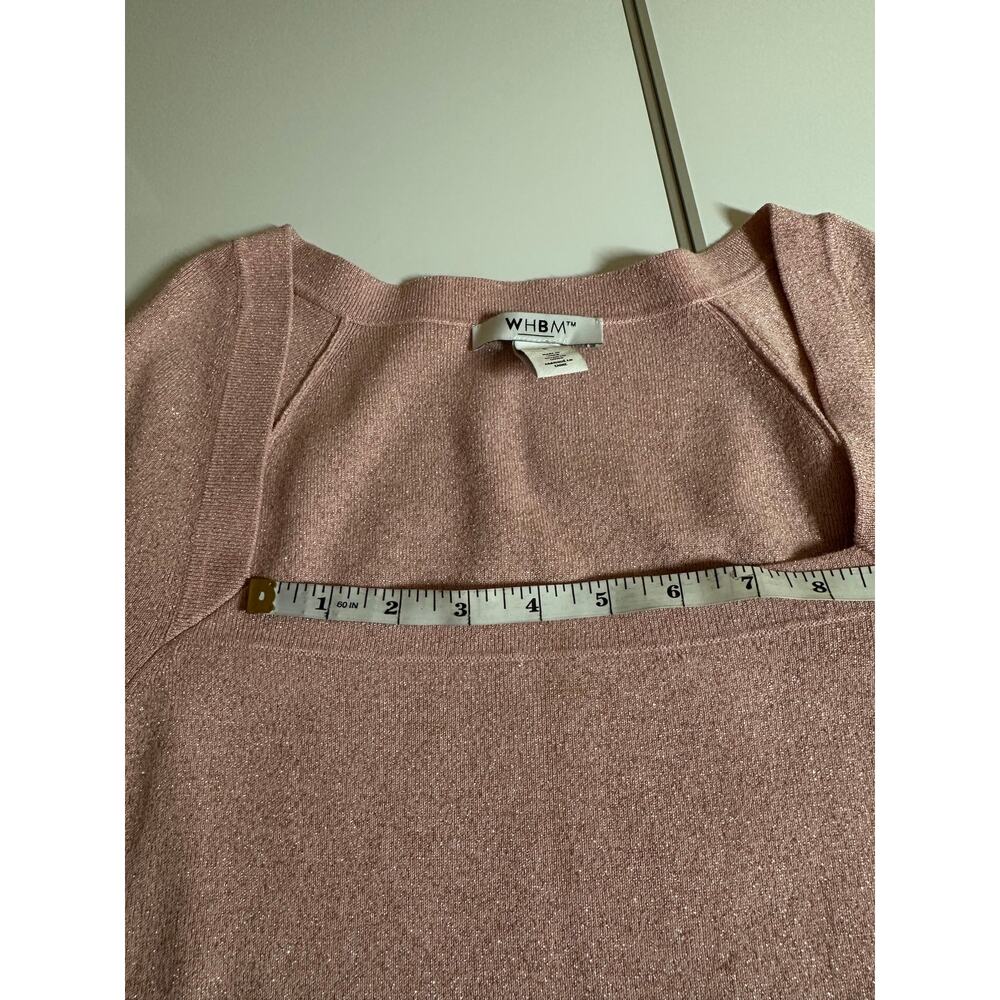 White House Black Market L women square neck glitter pink holiday sweaters - Picture 7 of 10